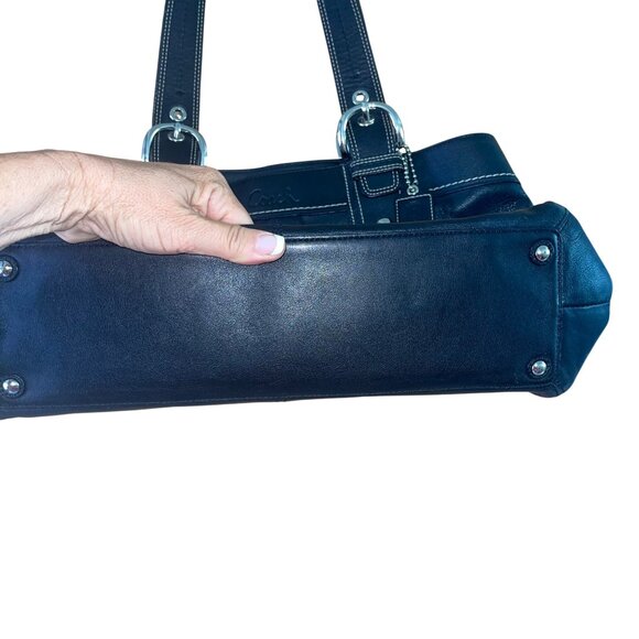 Coach Womens Tote Bag Black Adjustable Straps Leather Hardware 3 Compartments - Picture 8 of 16